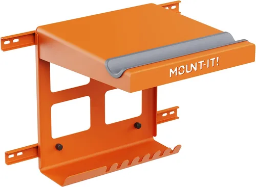 Vista 9 de Mount-It! Soporte de pared para bicicleta con estante y ganchos, soporte horizontal para interiores para garaje, hogar, ahorro de espacio, colgador