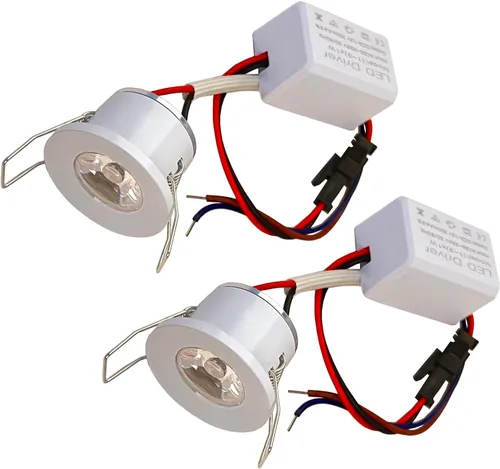 Vista 10 de 2 paquetes de mini focos de 3 W, AC 110V 220V, luces empotradas para techo, para exhibición en vitrina y debajo del gabinete, luz blanco cálido 3000