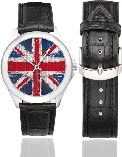 Vista 2 de Cool National Flag - Reloj de pulsera de cuero clásico de acero inoxidable para mujer, color negro