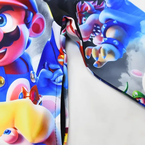 Vista 5 de Oman nylon Girls Boys Super Bros Princess Hoodie Zipper Sweatshirts 3D Cartoon Hoody Top For Kids 4-9Years