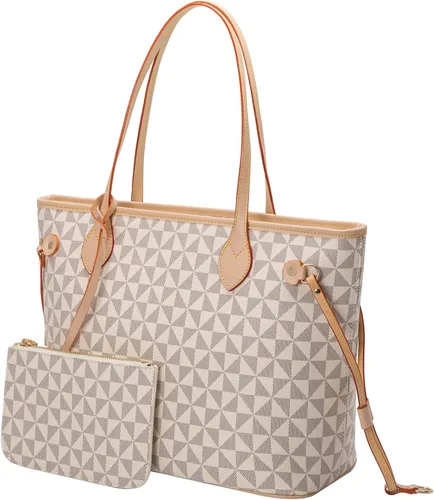 Vista 8 de Bolsos de mano para mujer, bolsos de moda de diseñador con asa superior, 2 piezas, con cartera pequeña (blanco)