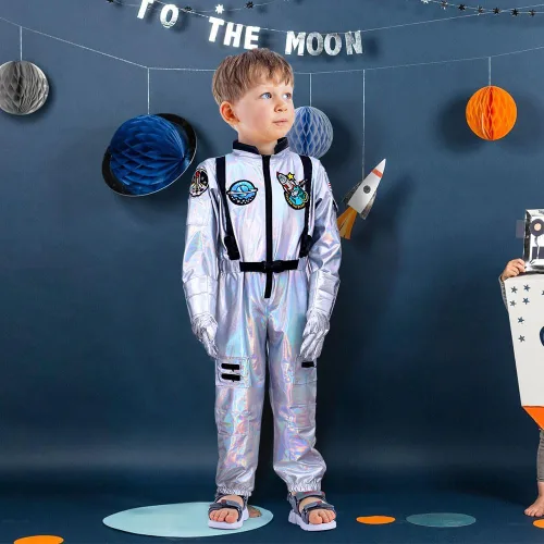 Vista 6 de Latocos Kids Astronaut Costume with Helmet Laser Space Suit for Halloween Boys Girls Pretend Role Play Dress Up Ages 5-14