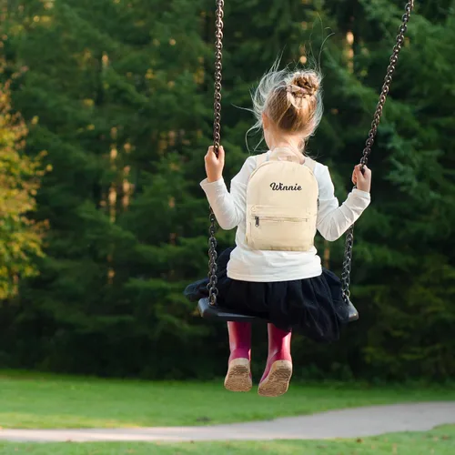 Vista 6 de MT WORLD Mochila pequeña personalizada de lona pequeña, mochila de viaje vintage para niños y niñas, Crema, Mochila Vintage
