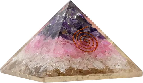Vista 10 de Pirámide de orgón con cristal de angelita y punta de cuarzo de bobina curativa, piedras curativas naturales, generador de energía de orgonita