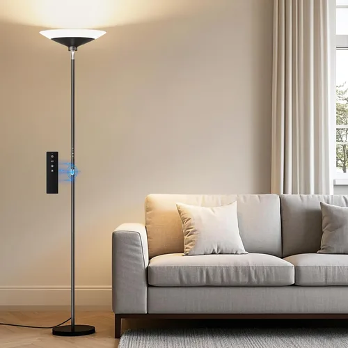 Vista 10 de Lámpara de pie Torchiere plateada metalizada, lámpara de pie LED regulable de 30 W con control remoto/botón, 1800 lm, 3000-6500 K, luz de poste