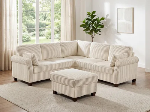 Vista 9 de Sofá modular modular en forma de V de 90.6 pulgadas, sofás esquineros de pana con otomana de almacenamiento, sofá grande tapizado de 6 asientos
