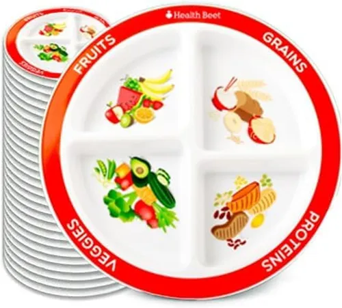 Vista 9 de Plato con porciones divididas para niños MyPlate, con 4 secciones divertidas & balanceadas para quisquillosos, English