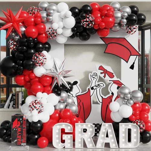 Vista 8 de Kit de arco de globos de graduación de 163 piezas, decoraciones de graduación 2026 con globos negros, dorados, azules y blancos, tapa de graduación