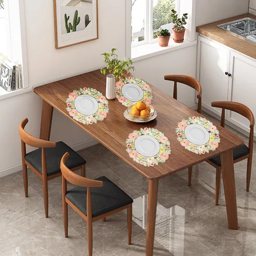Vista 8 de LeLehome Juego de 4 manteles individuales redondos bordados con margaritas de primavera, 15 pulgadas, decoración de mesa para el hogar, cocina