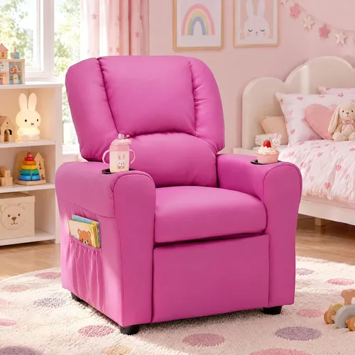 Vista 18 de Silla reclinable de piel sintética para niños, sofá reclinable para niños Beige