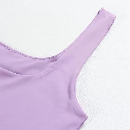 Vista 3 de Artfish - Camiseta corta casual y básica con tirantes delgados y cuello cuadrado, para mujer, sin mangas, de doble capa, ombliguera