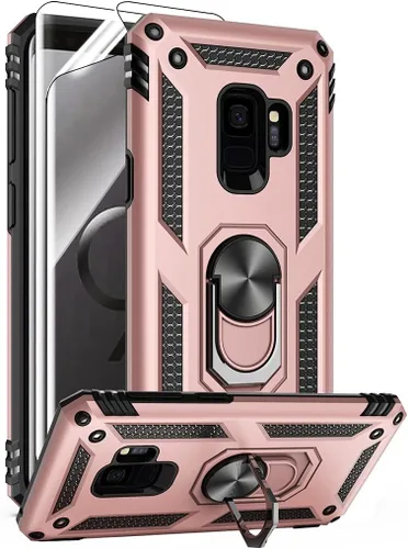 Vista 10 de Androgate Funda para Samsung Galaxy S9 con Protectores de Pantalla HD, Soporte Kickstand con Anillo de Metal de Grado Militar Probado Resistente a