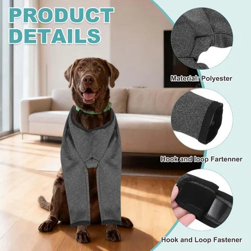 Vista 3 de Mangas para patas de perro, traje de recuperación para patas delanteras, mangas para mascotas, codo protector (S, gris oscuro, poliéster)
