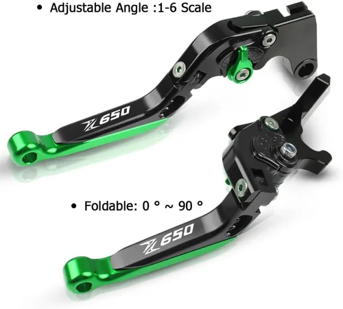 Vista 3 de Z650 Juego de palancas de freno y embrague plegables para Z650 Z 650 Ninja 650R V.ersys 1000 2016 2017 2018 2019 20020 - Verde/Negro