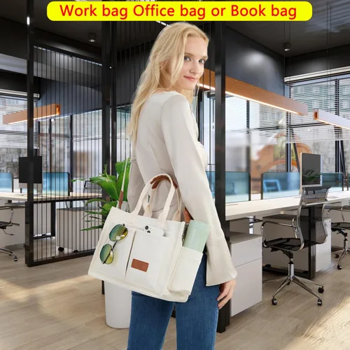 Vista 6 de Bolso de mano para mujer con compartimentos, bolso grande de lona para mujer, bolso cruzado de trabajo, portátil, bolsa de libros, bolsos de hombro