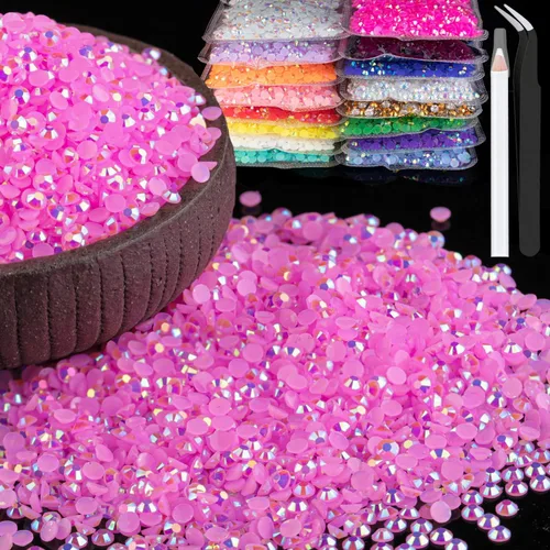 Vista 29 de 15000 diamantes de imitación de resina de 0.079 pulgadas a granel, diamantes de imitación de gelatina redondos negros con parte trasera plana, gemas