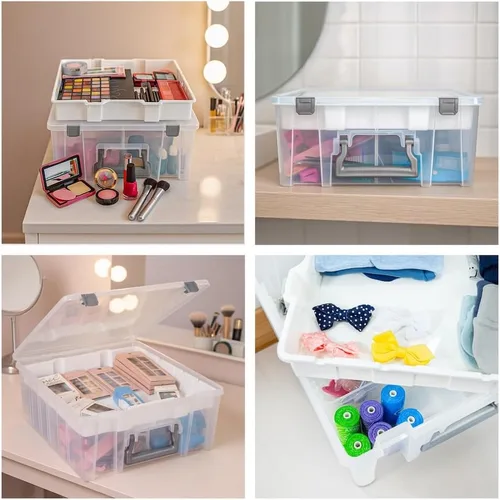Vista 5 de Best Kept Super Satchel doble profundo con bandeja elevable, transparente