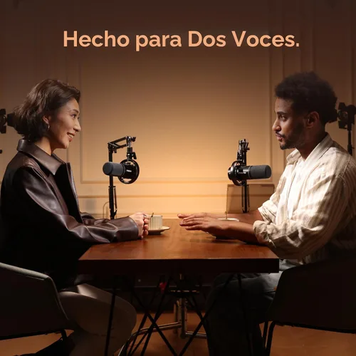Vista 7 de MAONO PD200W Micrófono inalámbrico híbrido para podcast para PC, micrófono dinámico XLR USB con soporte de escritorio (PD200W+receptor de cámara)