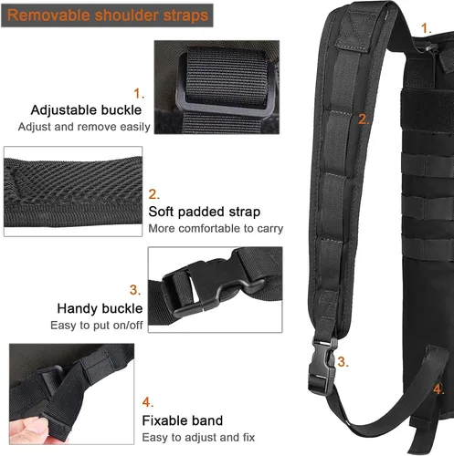 Vista 3 de Carcaj de flechas de tiro con arco ligero para la espalda de doble uso plegable compacto con sistema Molle colgado para tiro al blanco