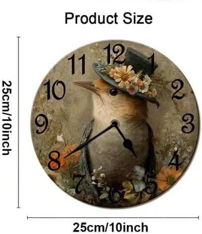 Vista 4 de Reloj de pared retro francés con diseño de pájaro de pared, funciona con pilas, reloj de pared redondo de 10 pulgadas con diseño de pájaro