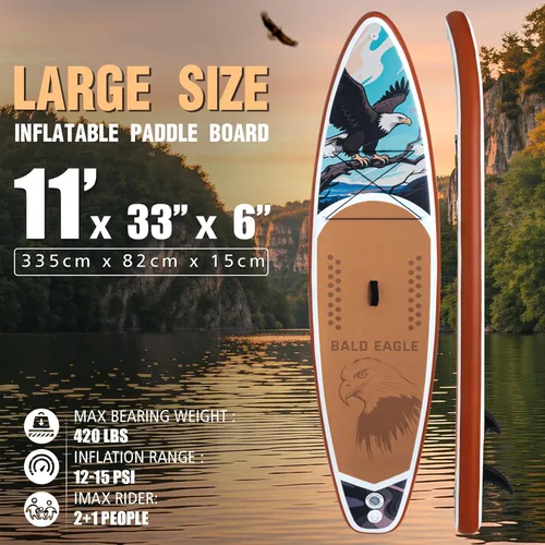Vista 2 de FEATH-R-LITE Tabla de remo inflable para adultos SUP con bomba de accesorios premium, pala ajustable, correa, tres aletas, mochila