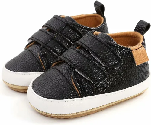 Vista 4 de Zapatos para bebés niños y niñas, tenis de piel sintética para recién nacidos, suela de goma antideslizante, unisex, para niños pequeños