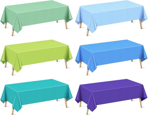 Vista 22 de Mantel rectangular de la serie azul y verde, 4 piezas, 54 x 72 pulgadas, color sólido, impermeable y a prueba de derrames, mantel de plástico