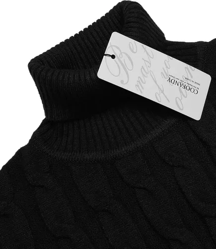 Vista 4 de Suéter COOFANDY ajustado, de tejido trenzado, para hombre, de cuello alto, sin botones