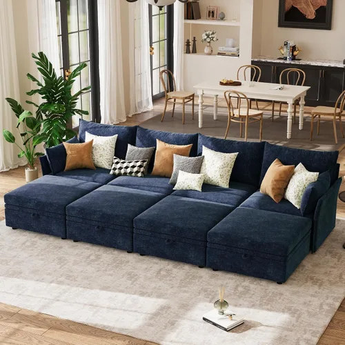 Vista 20 de Sofá seccional modular de gran tamaño de 103.5 pulgadas, sofá convertible en forma de L con otomana móvil, sofás esquineros grandes de 6 asientos