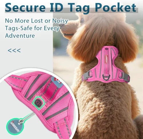 Vista 3 de BARKBAY Arnés para perro sin tirones con bolsillo para etiqueta de identificación, resistente, reflectante, de fácil control para perros grandes