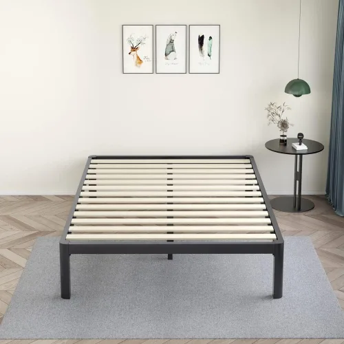 Vista 11 de MAF - Base de cama de plataforma de 14 pulgadas para cama individual con listones de madera, base de cama de metal resistente de 3500 libras