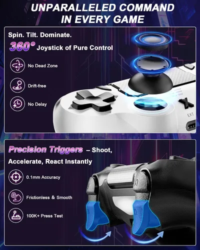 Vista 2 de Quevati Wireless Controller for PS-4, Dual Vibration Game Joystick/Motion Sensing/Touchpad/Speaker/3.5mm Audio Jack Headphone, Upgraded Six-Axis