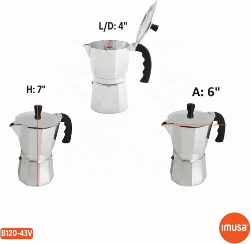 Vista 2 de IMUSA USA B120-43V, Cafetera de expreso de aluminio para estufa de 6 tazas, plateada Ideal para preparar café expreso