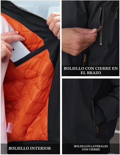 Vista 5 de TACVASEN - Chaquetas de hombre. Chaqueta bomber de otoño e invierno, acolchada, con cremallera completa, cálida, de estilo casual Negro