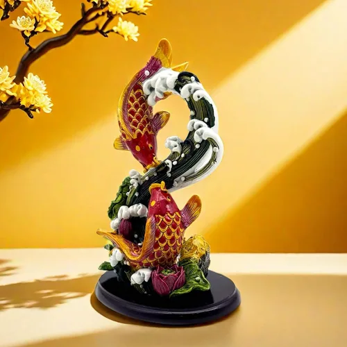 Vista 2 de Escultura china de la estatua de los peces de Feng Shui Frgurine Buen regalo de la suerte para el amante de FengShui Decoración decorativa