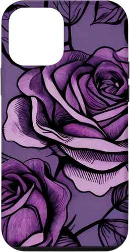 Vista 12 de iPhone 15 Patrón de rosas en estuche morado