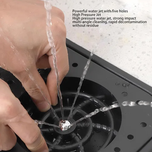 Vista 2 de Enjuagadora de jarra con rotación de 360 grados, enjuague de vidrio para fregadero de cocina, arandela de vasos de acero inoxidable con bandeja