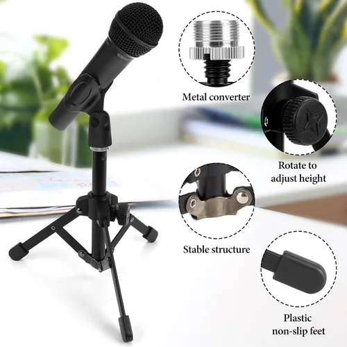 Vista 4 de GEEKRIA Soporte de micrófono para trípode de sobremesa, soporte de micrófono de escritorio con pies antideslizantes plegables, compatible