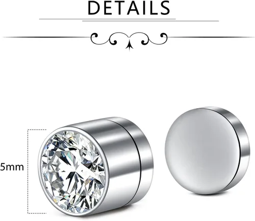 Vista 3 de D.Bella Aretes de tuerca falsos con circonita cúbica para mujeres y hombres, plata
