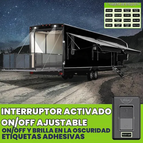 Vista 8 de Interruptor de encendido/apagado moderno de SPST único con tapa, 12 voltios, para RV, remolque, cámper, con etiqueta adhesiva (Negro)