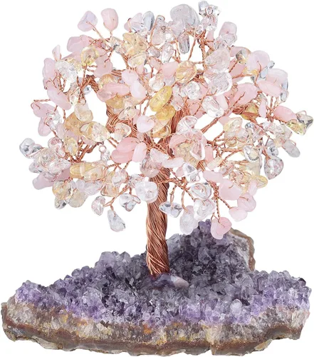 Vista 9 de SUNYIK Árbol de cristal curativo sobre base de cuarzo de cristal de amatista natural, árbol bonsái de cristal hecho a mano para riqueza y suerte