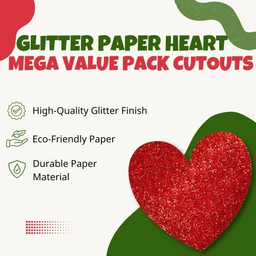 Vista 5 de Paquete de 20 recortes de corazón de papel con purpurina roja deslumbrante, 5, 7 pulgadas, 11.5 pulgadas (paquete de 20), perfecto para decoraciones