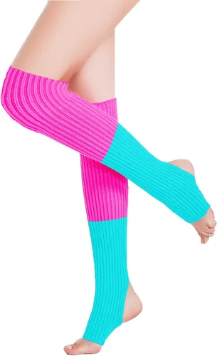 Vista 2 de v28 Calentador de piernas de punto neón para mujer de los años 80, fiesta, baile, deportes, yoga