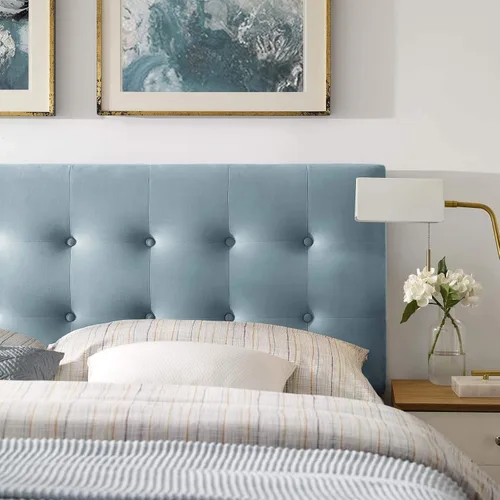 Vista 6 de Modway Emily - Cabecero de terciopelo con estilo capitoné para cama Queen, color azul claro