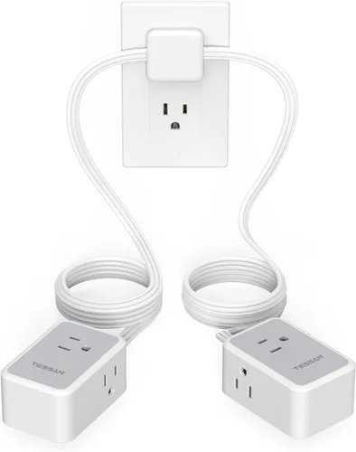Vista 9 de TESSAN - Tira de alimentación de enchufe plano pequeña, cable de extensión ultrafino de 5 pies, color negro
