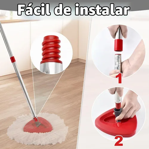 Vista 5 de Reemplazo del mango de trapeador giratorio de 4 secciones, (30 a 58 pulgadas), mango de acero inoxidable fácil de instalar, resistente a