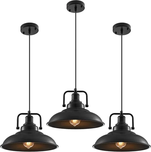 Vista 15 de Paquete de 1 lámpara colgante negra de 12.5 pulgadas, lámpara colgante de granja, iluminación colgante industrial, luces colgantes de cocina, luces