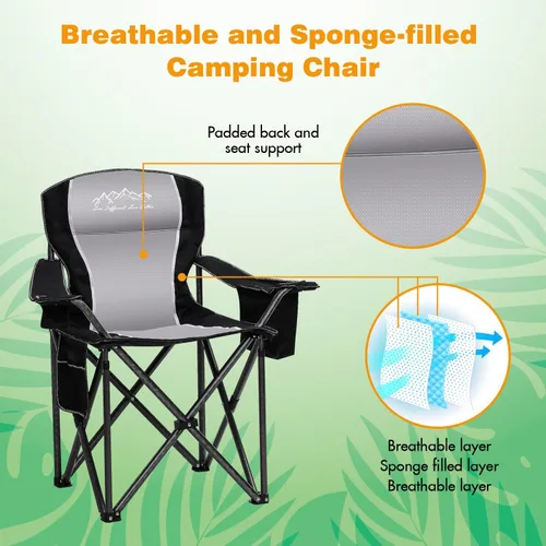 Vista 5 de Silla de Camping Plegable Portátil para Exteriores de Servicio Pesado Sillas Acolchadas Silla de Jardín con Portavasos, Bolsillo de Almacenamiento