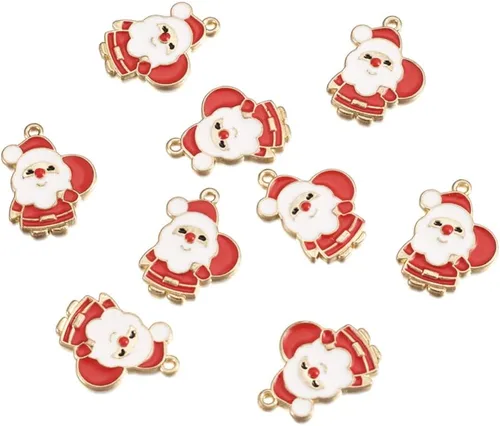 Vista 14 de Cheriswelry Colgantes colgantes de esmalte de aleación de Navidad, dijes de metal, encantadores adornos colgantes para manualidades, pulseras