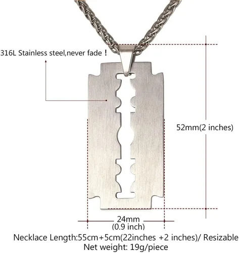 Vista 5 de U7 Punk Necklaces Stainless Steel 18K Gold Plated Large Hip Hop DaggerKnifeSwordSteampunk GearLarge Razor Blade Pendant Necklace for Men Women